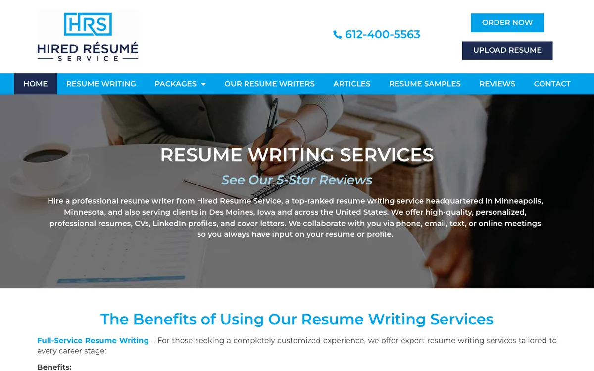 Hired Resume Service website preview